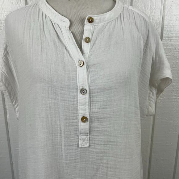 Faherty Women Short Sleeve Gauze Blouse Top Coastal Beach Vacation White Medium - Picture 3 of 9